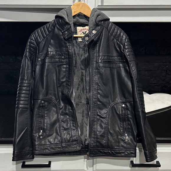 Boy Faux leather jacket w/mock hoodie detail